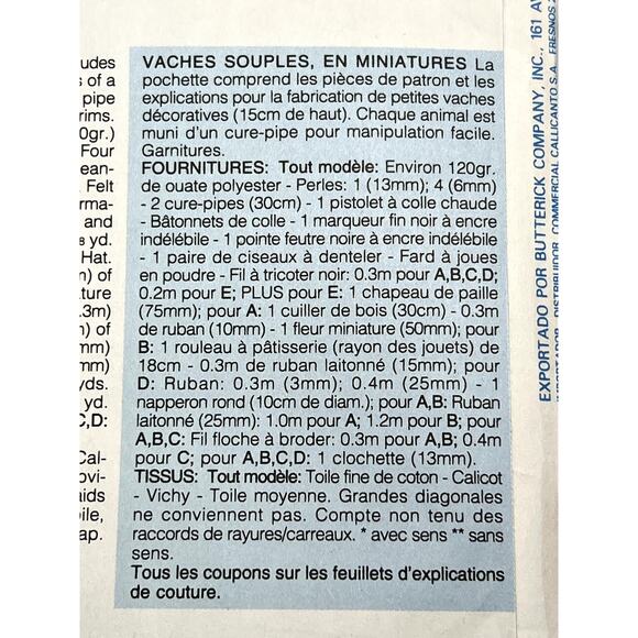 Butterick 3219 plush posies Moo-vable cows sewing pattern - Picture 5 of 5